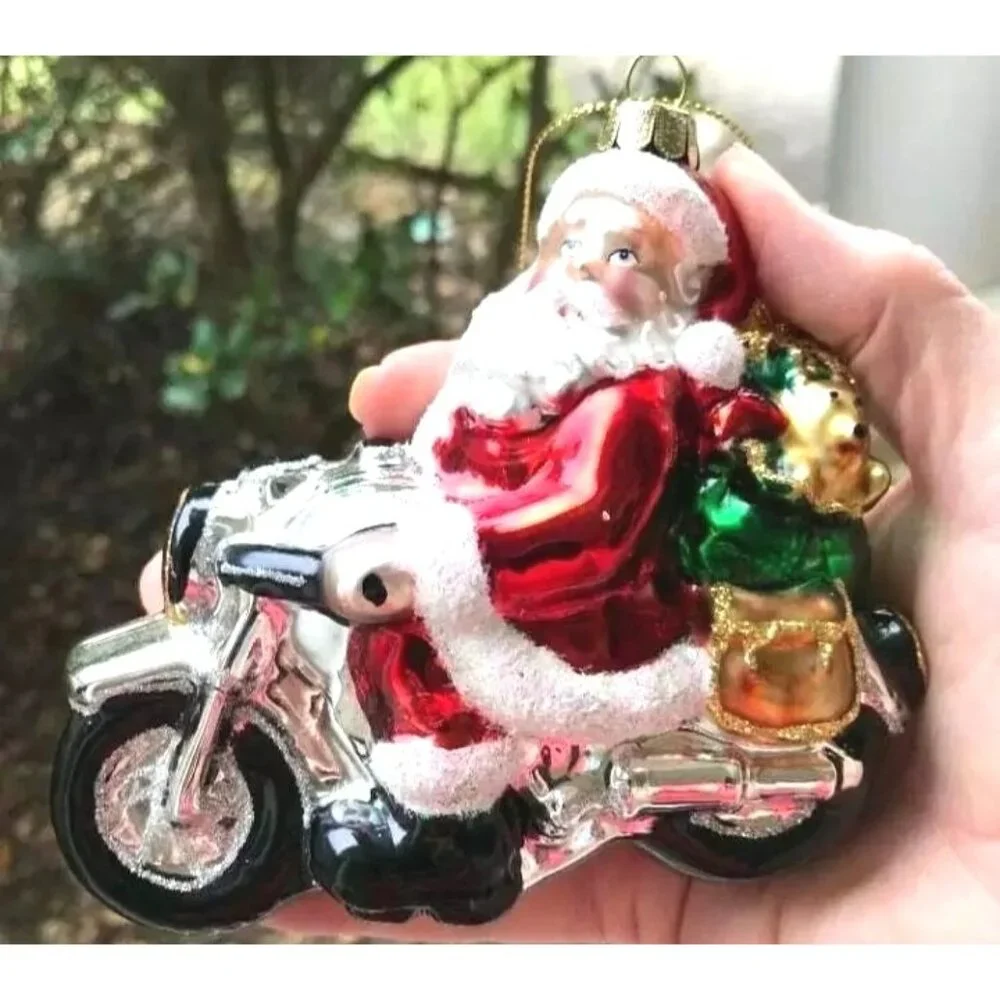 Santa Claus Motorcycle Christmas Ornament New Sleigh Toys North Pole Bike READ